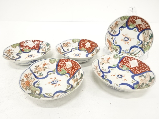 古伊万里　染付　赤絵　兎　なます皿　5客揃